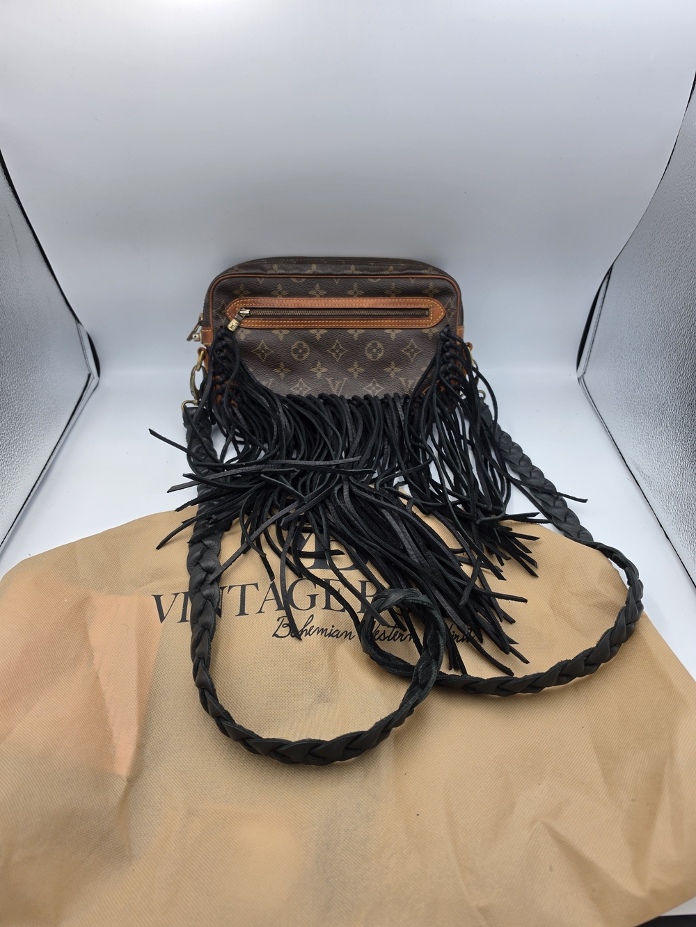 Vintage Boho LV Trousse Monogram Black Fringe Crossbody W Beads (EUC)COA✨️🖤✨️